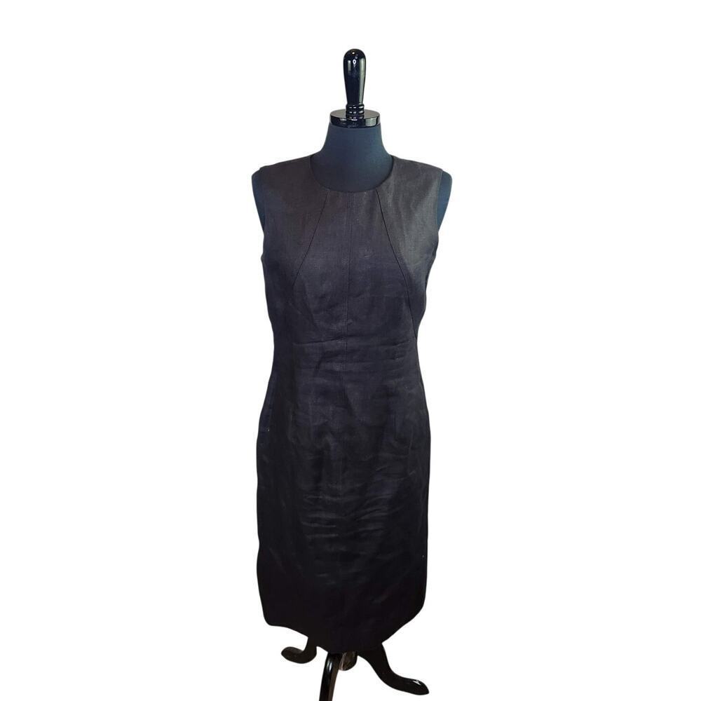Talbots Irish Linen Dress Midi Sheath Sleeveless Black Classic Capsule